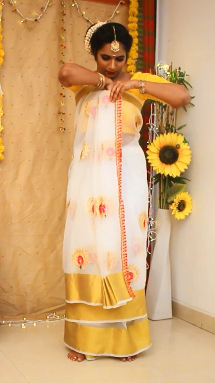 Girls ready to wear kerala kasavu saree with stitched blouse – Kasavumana  Murals